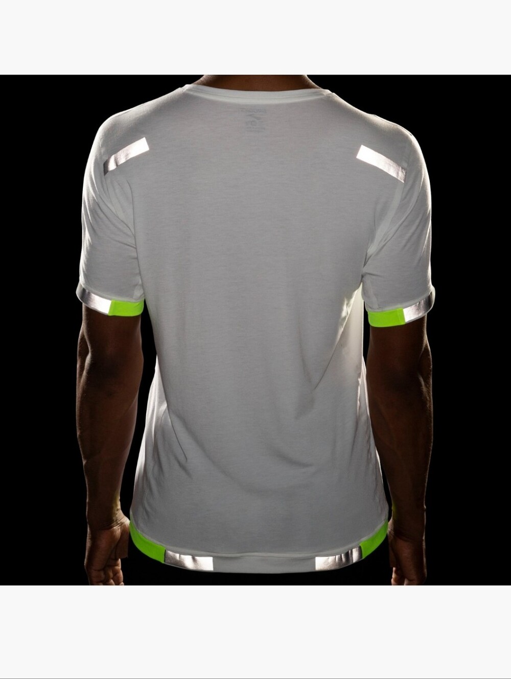 Brooks Carbonite Short Sleeve Performance Tee in White with Neon Yellow Accents - Picture 4 of 7